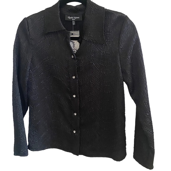 Black Blouse with Rhinestone Buttons Petite Medium - Picture 1 of 7